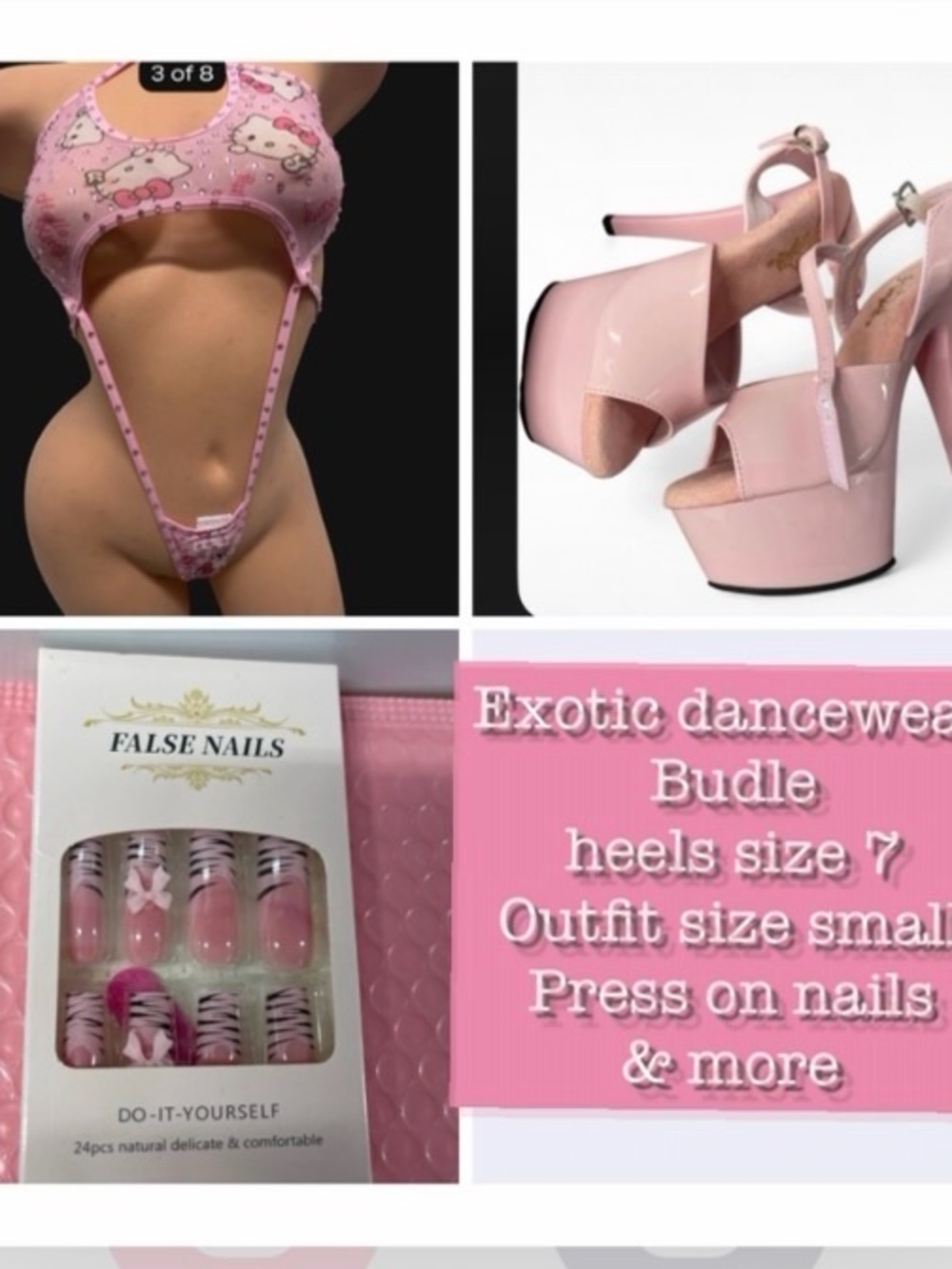 Exotic dancewear bundle size small hello kitty lingerie size 7 heels